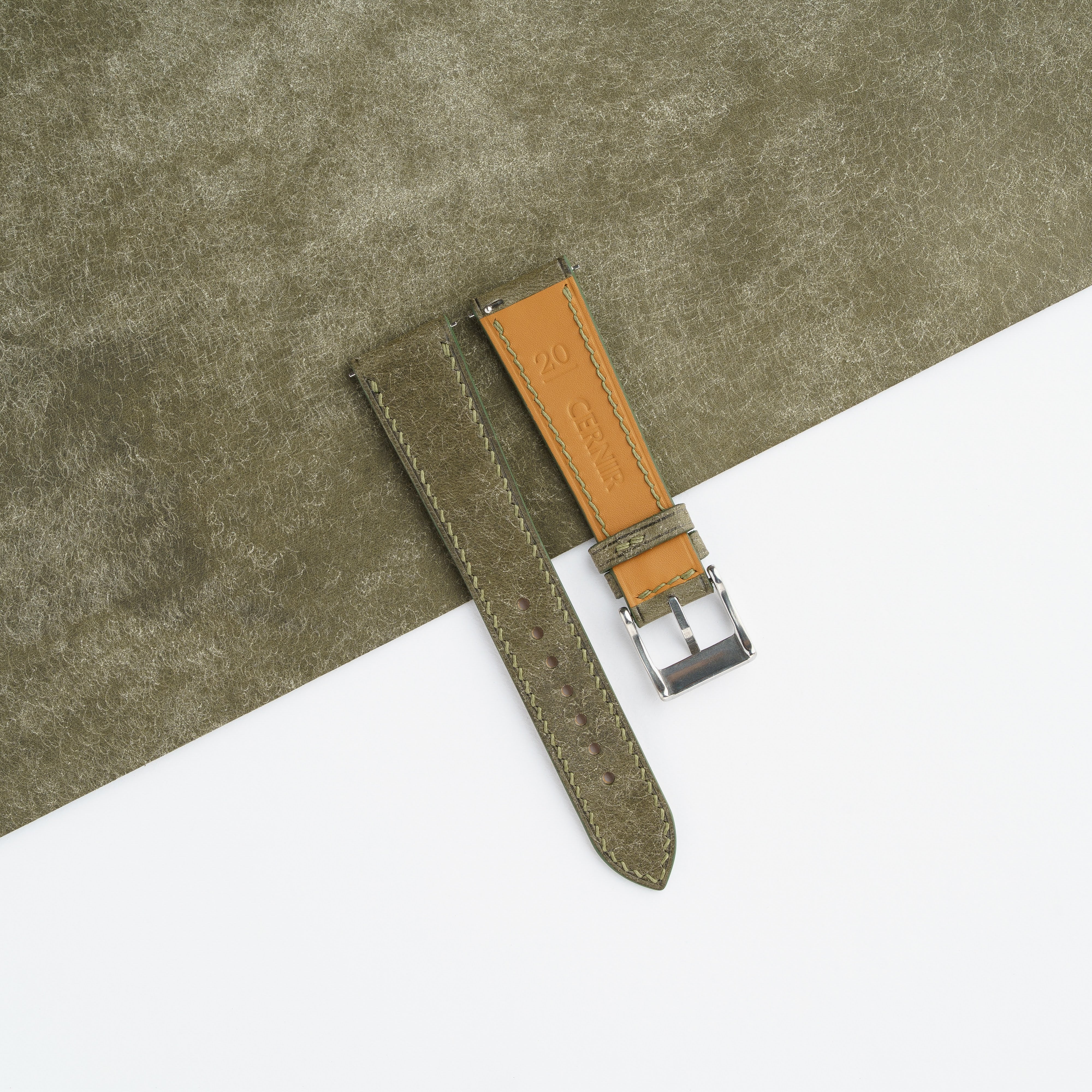 Olive Green Pueblo Leather Slim Watch Strap