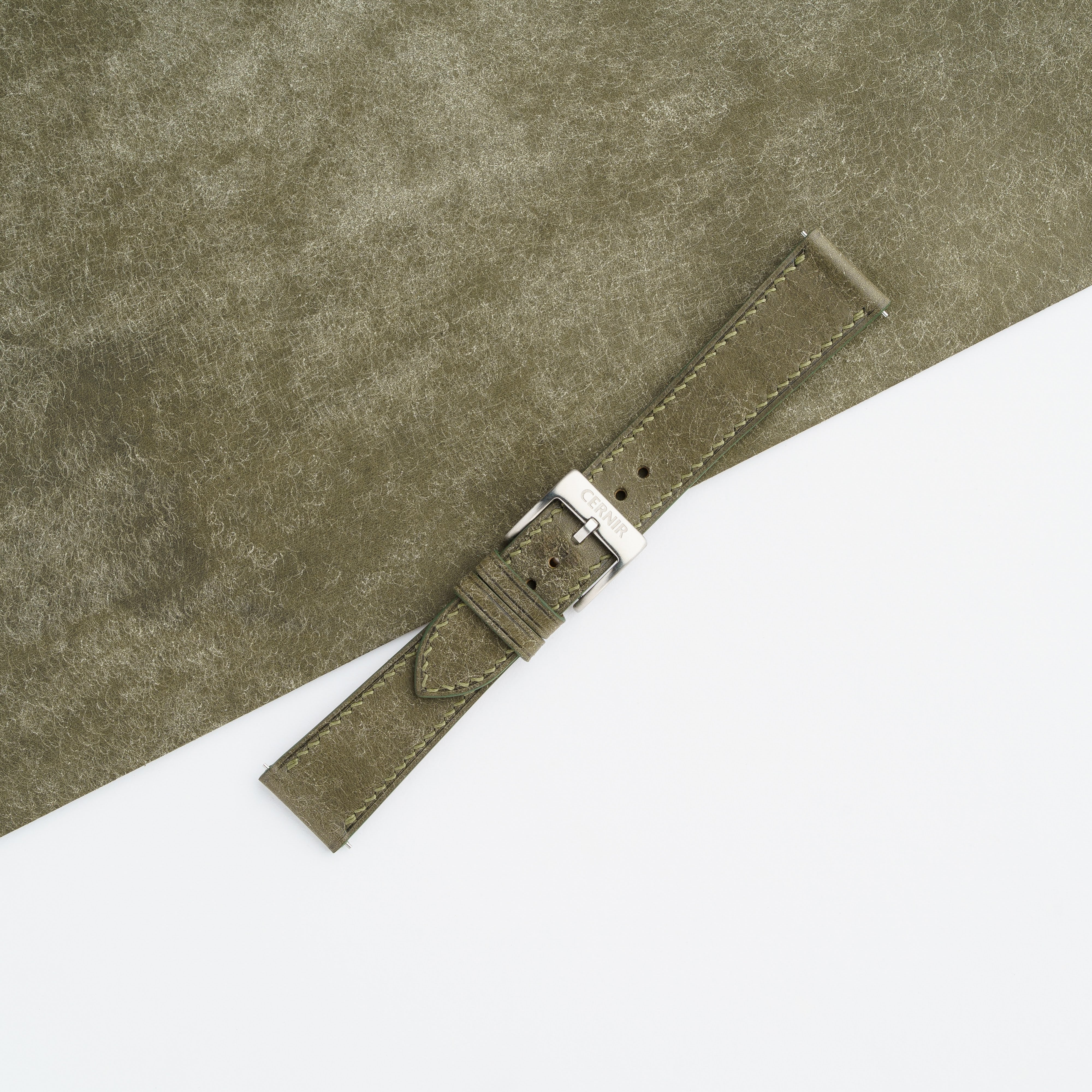 Olive Green Pueblo Leather Slim Watch Strap