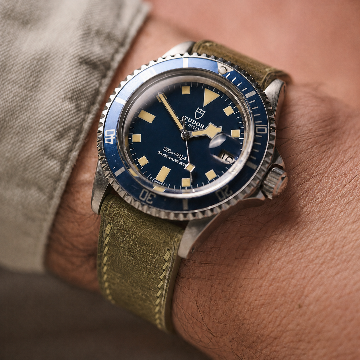 Olive Green Pueblo Leather Slim Watch Strap