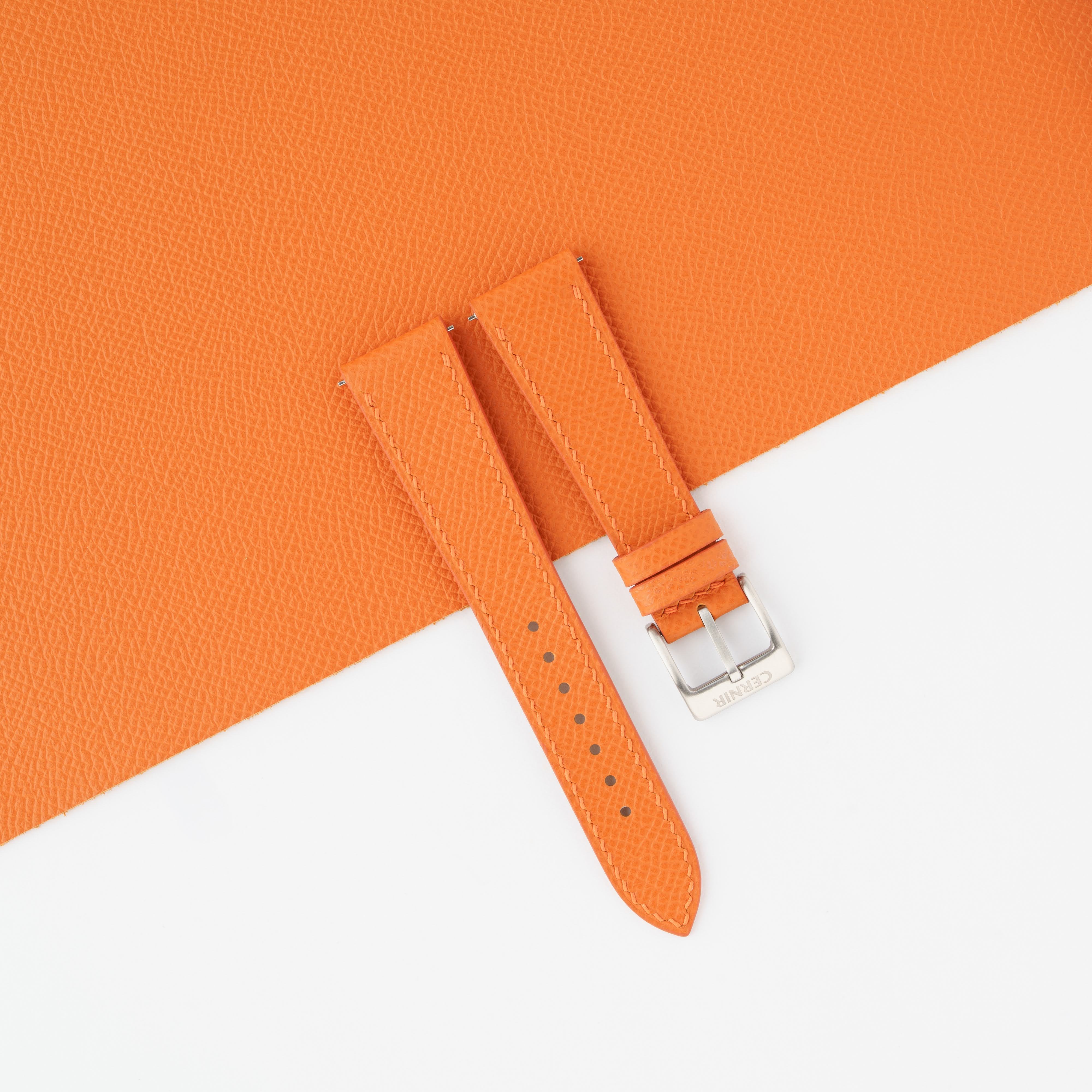 Orange Epsom Leather Slim Watch Strap