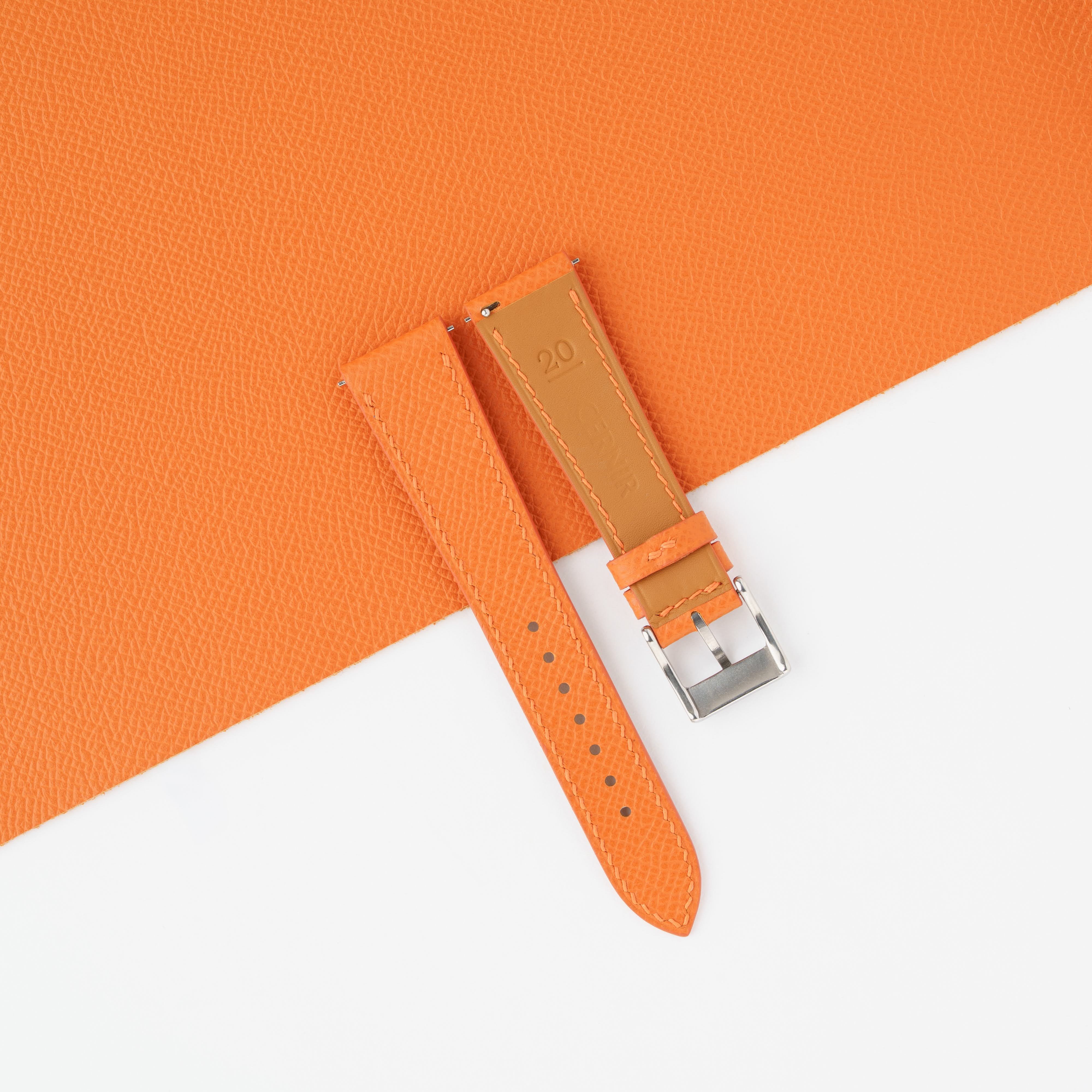 Orange Epsom Leather Slim Watch Strap