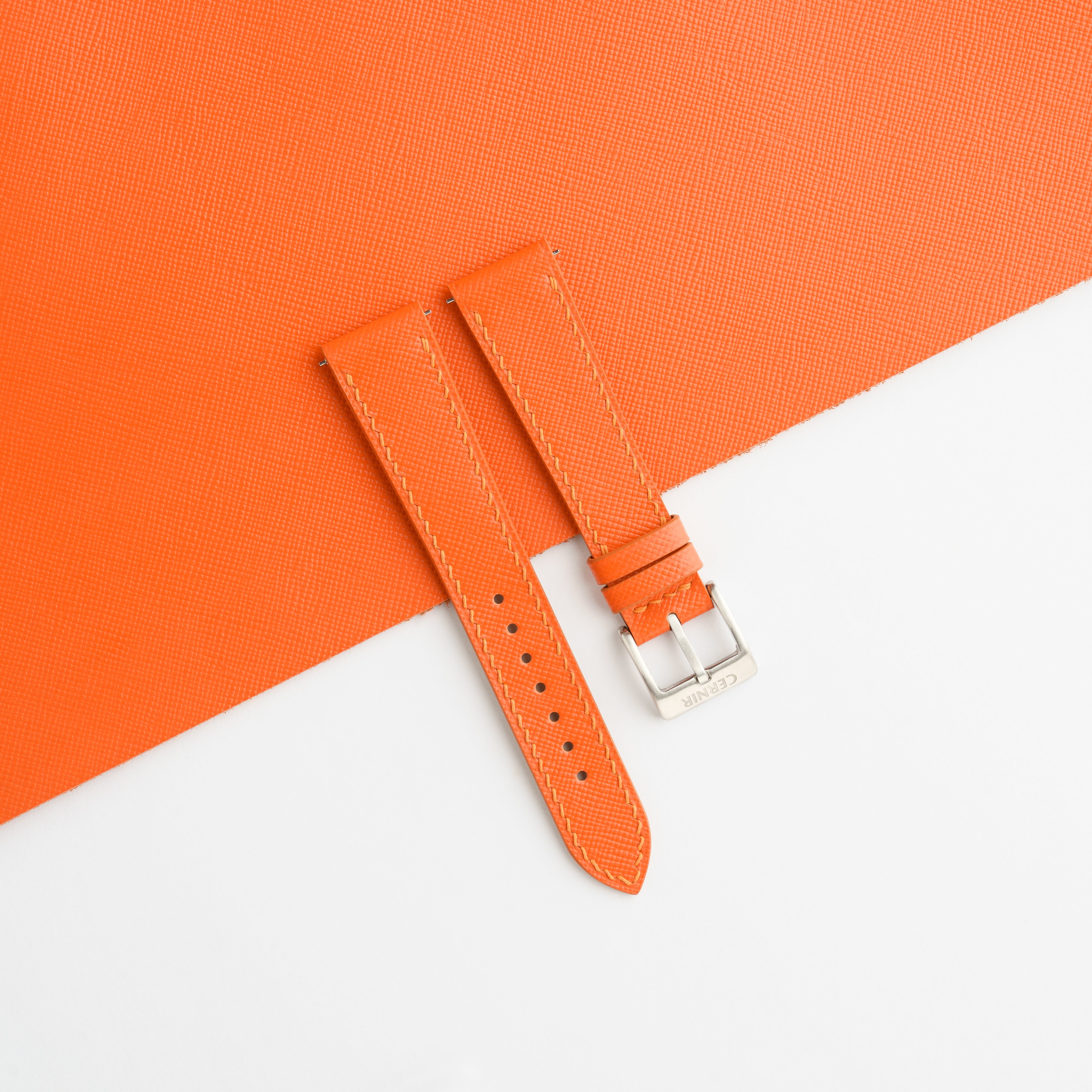 Orange Saffiano Leather Slim Watch Strap by Cernir