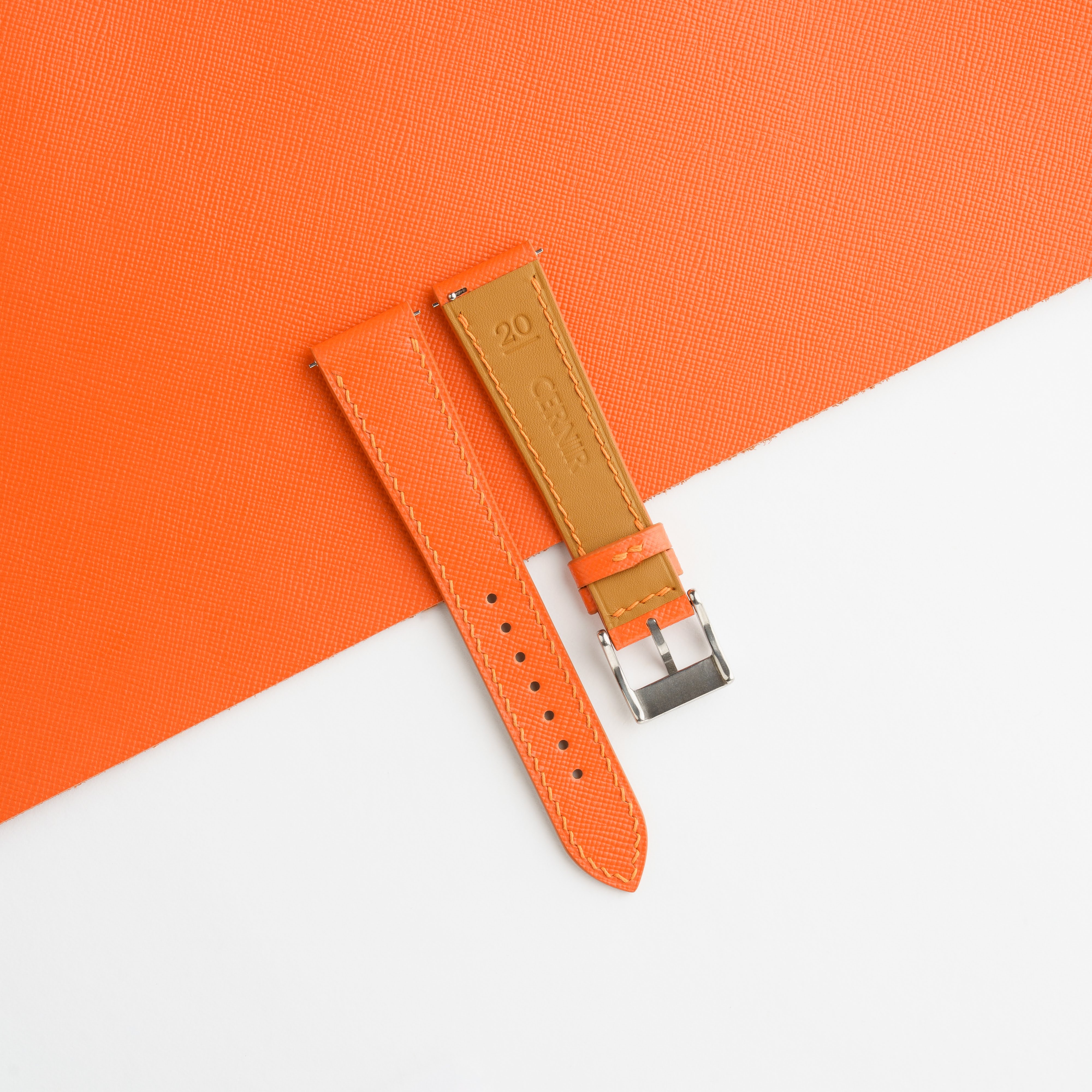 Orange Saffiano Leather Slim Watch Strap by Cernir