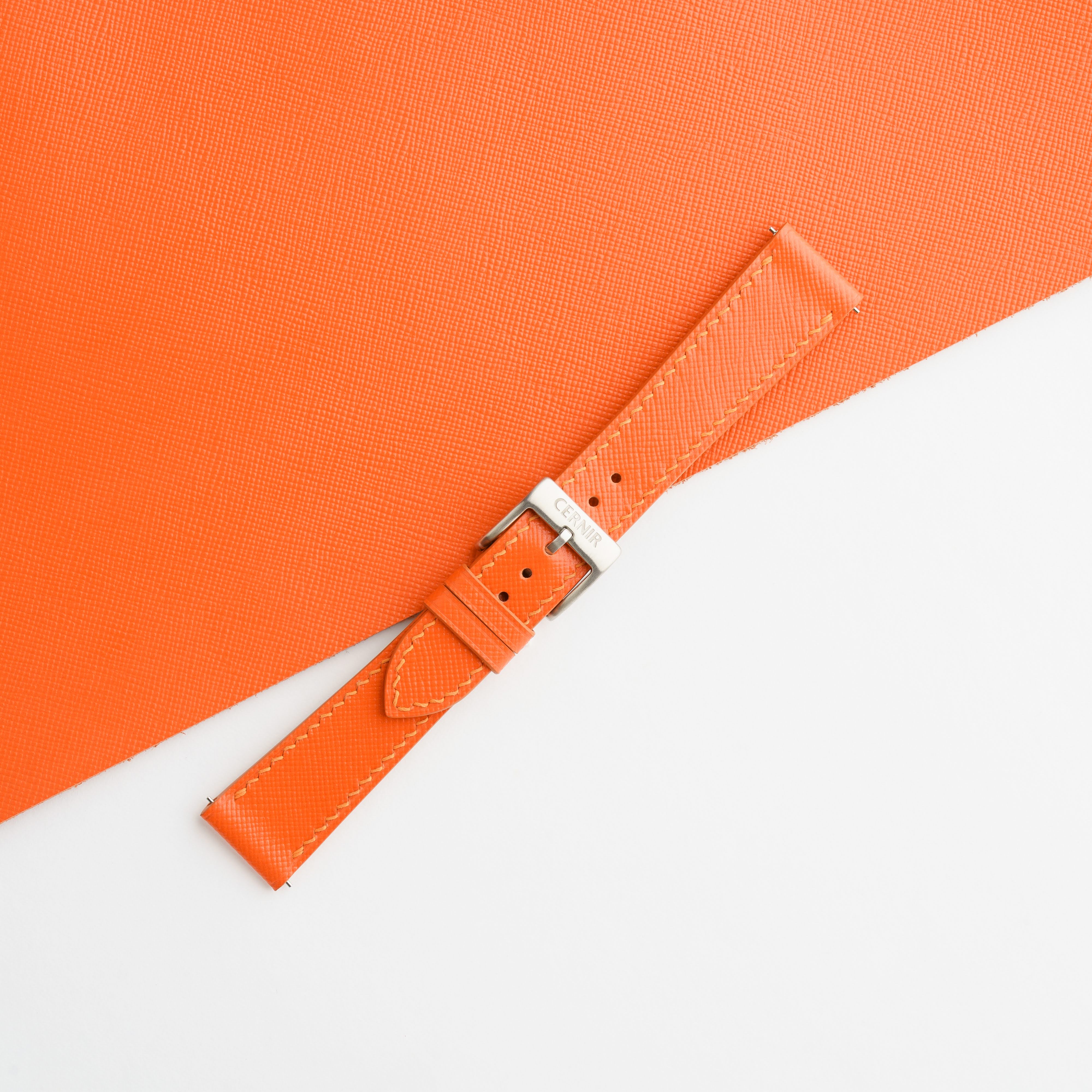 Orange Saffiano Leather Slim Watch Strap by Cernir