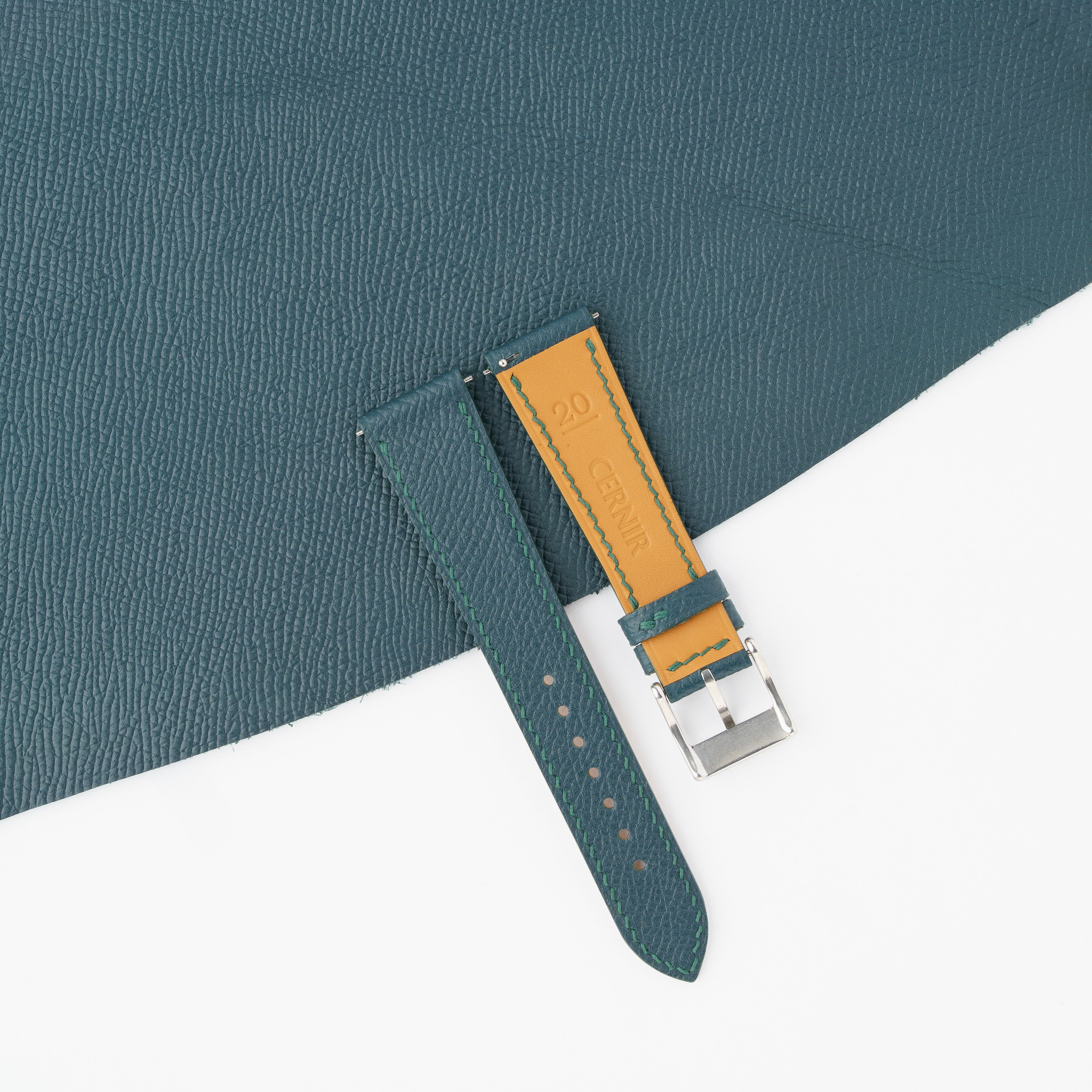Petrol Blue Epsom Leather Slim Watch Strap