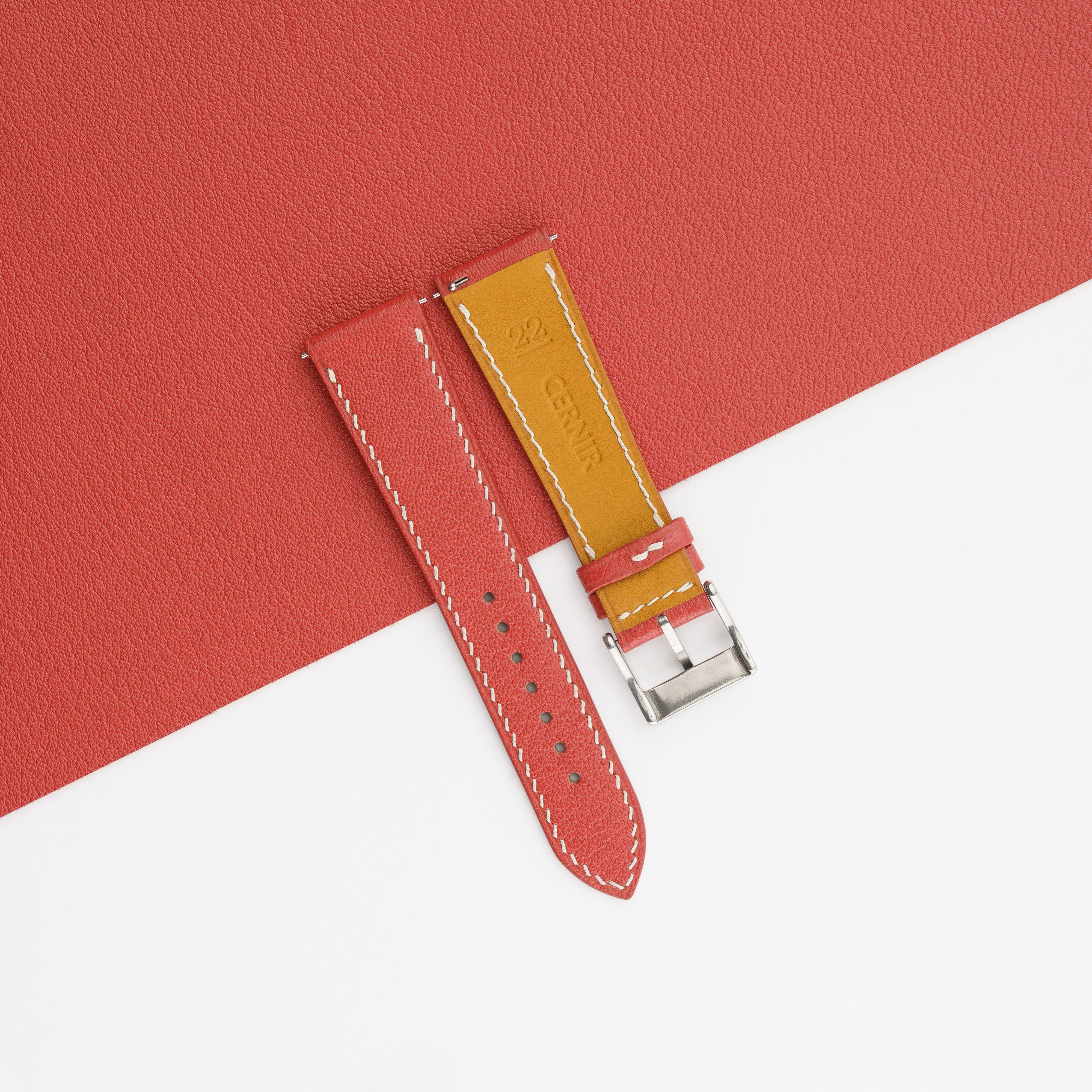 Red Alran Chevre Sully Leather Slim Watch Strap