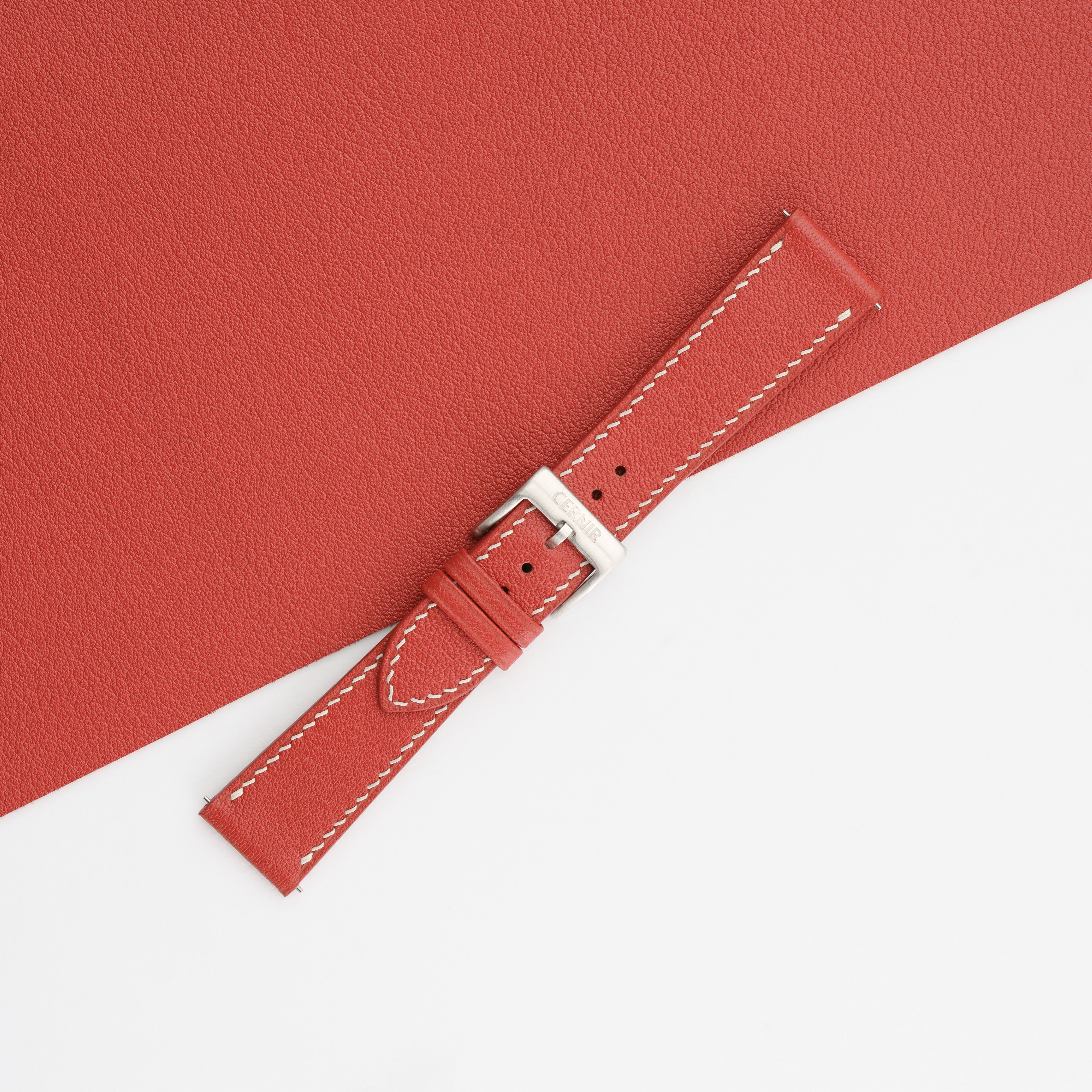 Red Alran Chevre Sully Leather Slim Watch Strap