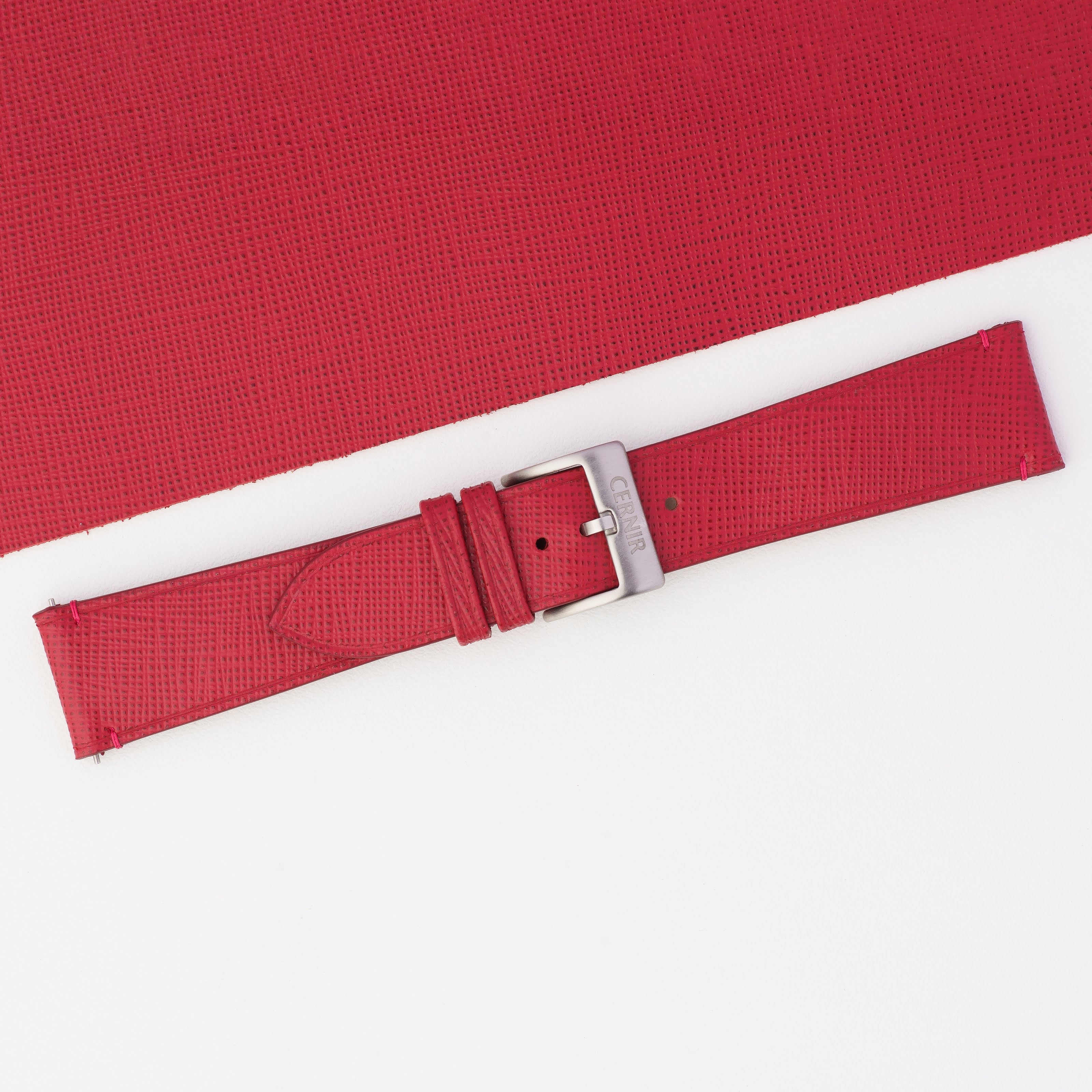 Red Saffiano Leather Slim Watch Strap - Stitchless
