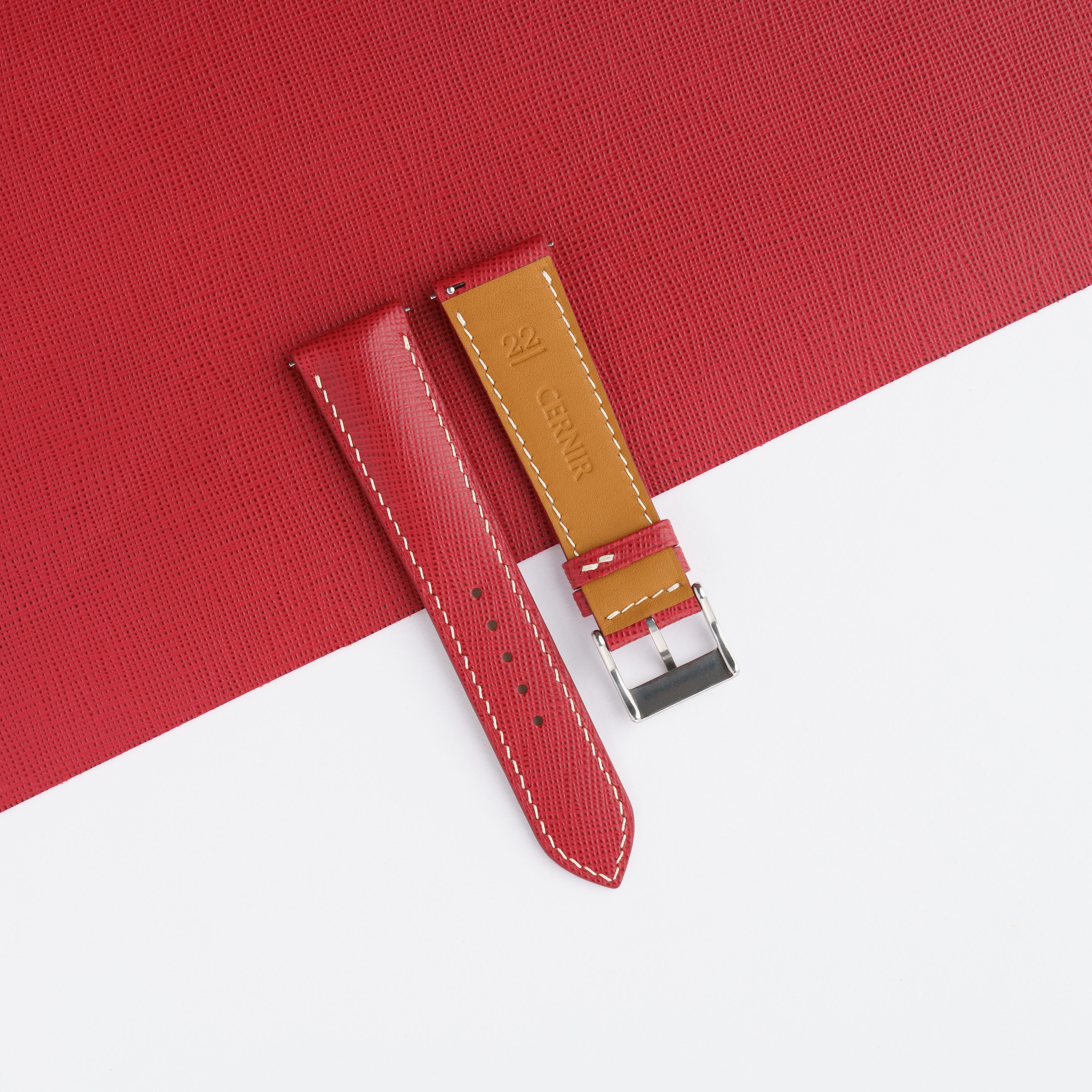Red Saffiano Leather Padded Watch Strap