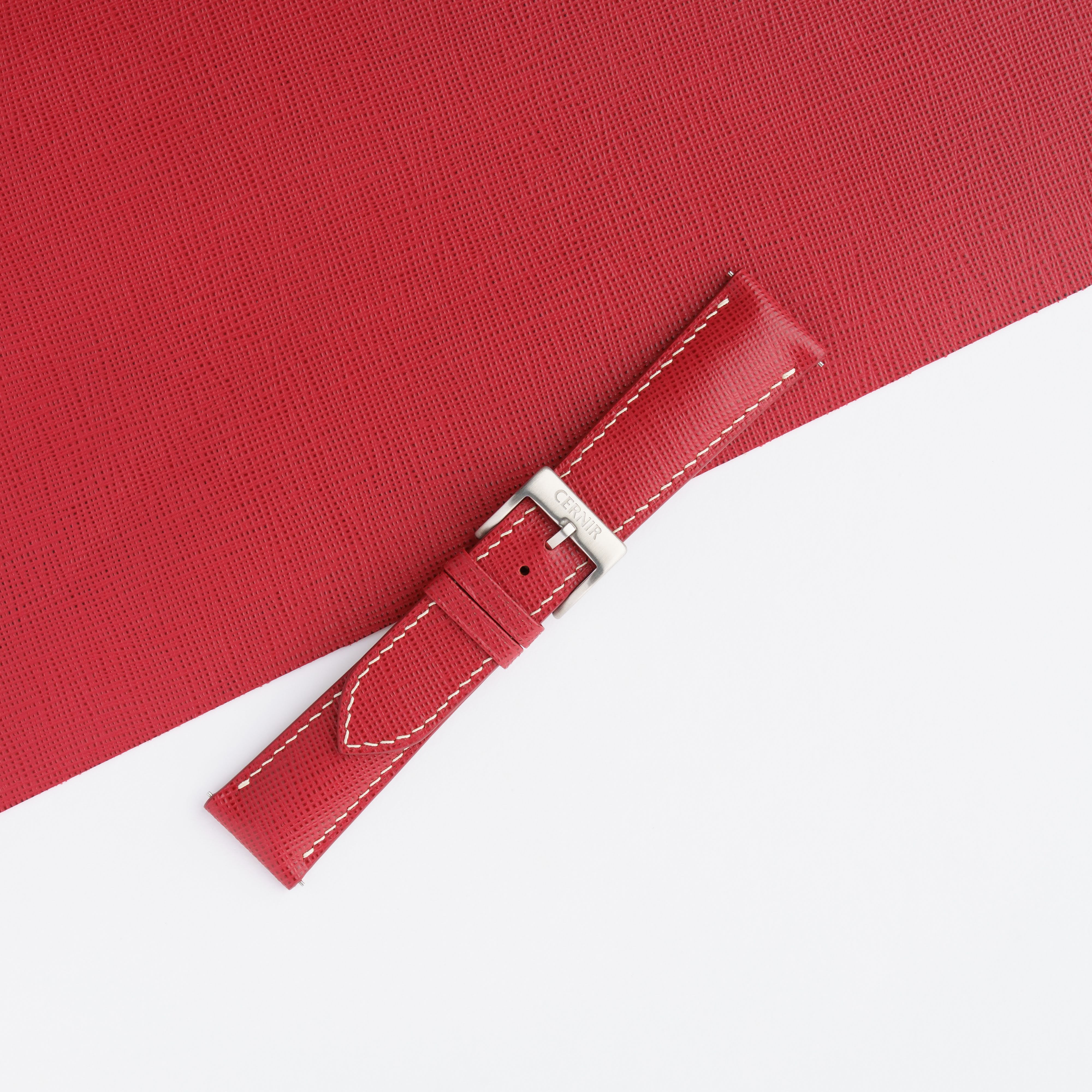 Red Saffiano Leather Padded Watch Strap