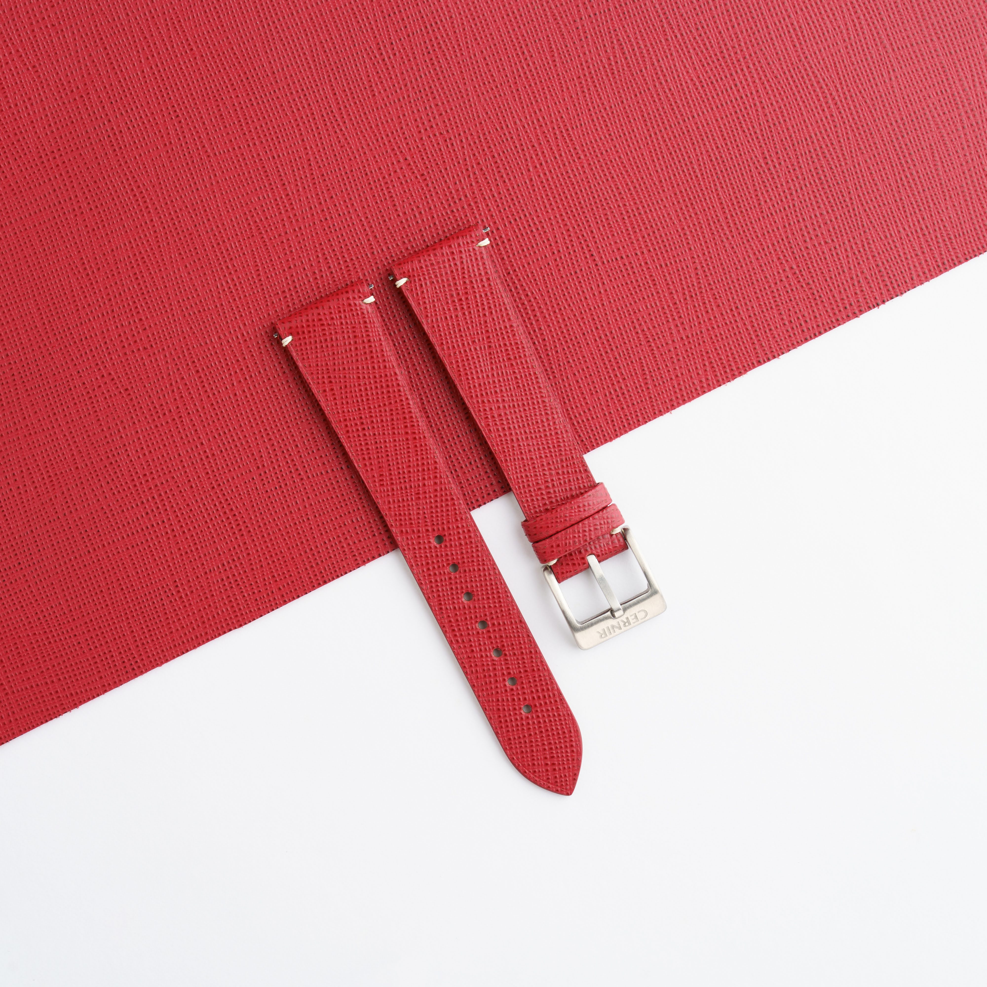 Red Saffiano Leather Stitchless Watch Strap