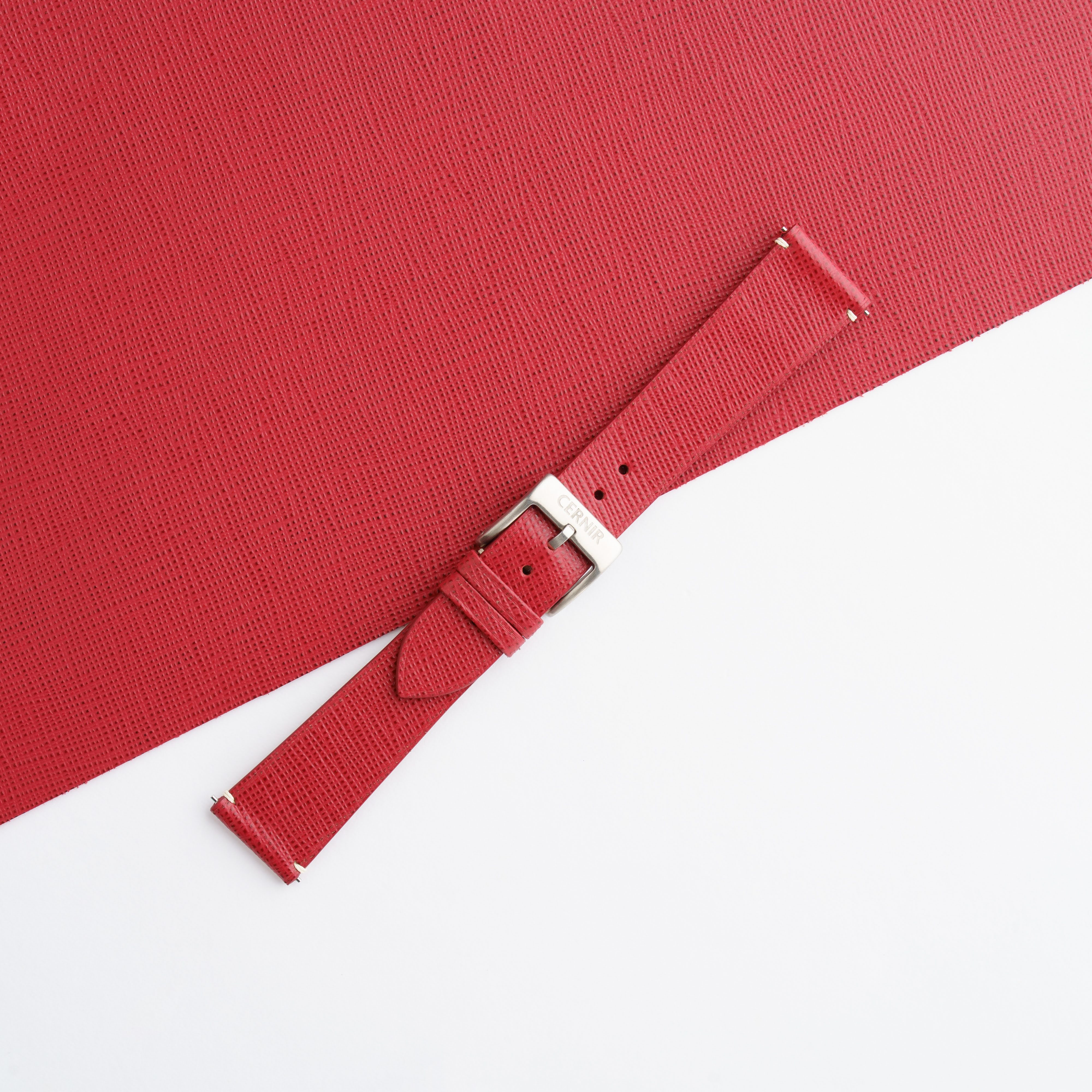 Red Saffiano Leather Stitchless Watch Strap