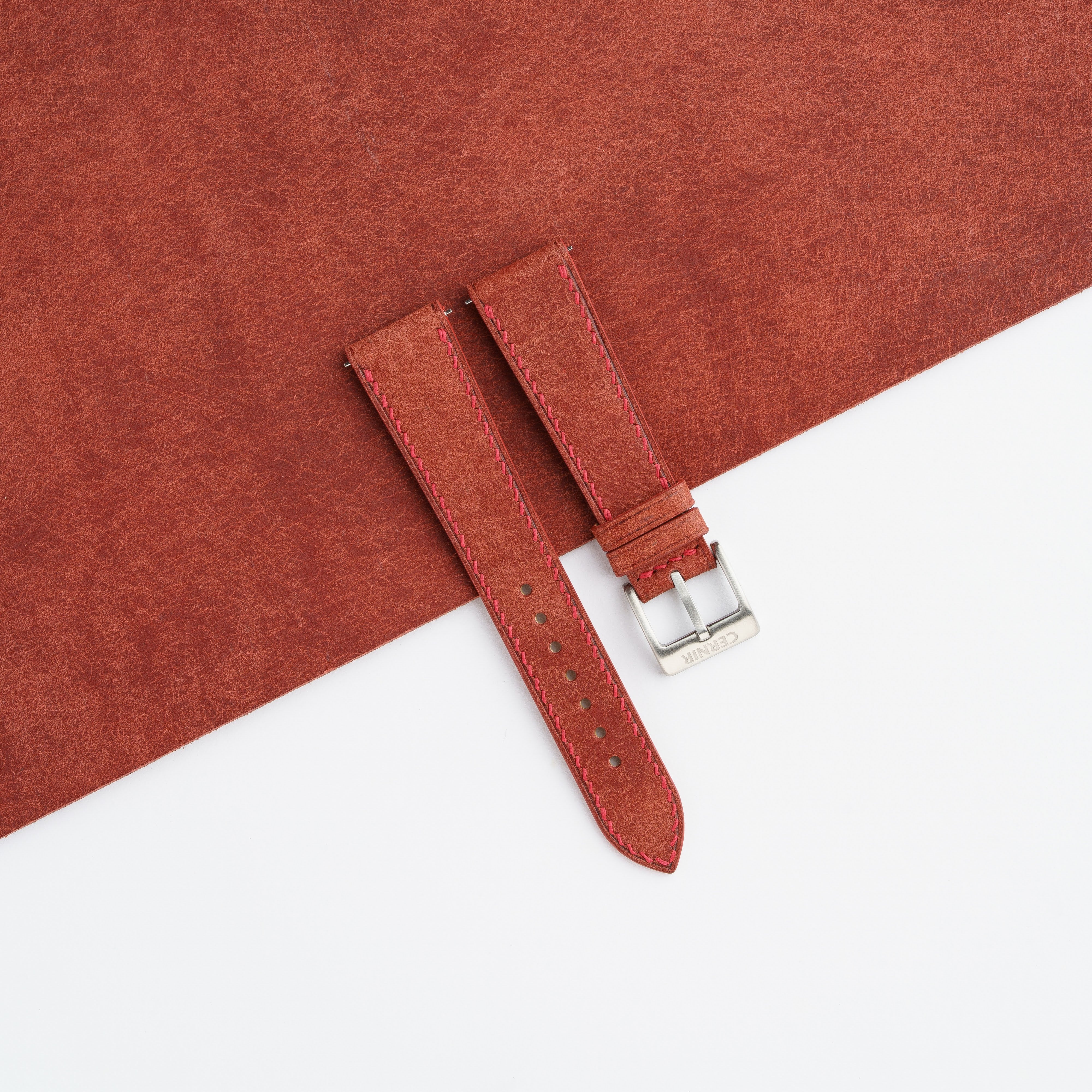 Rust Brown Pueblo Leather Slim Watch Strap