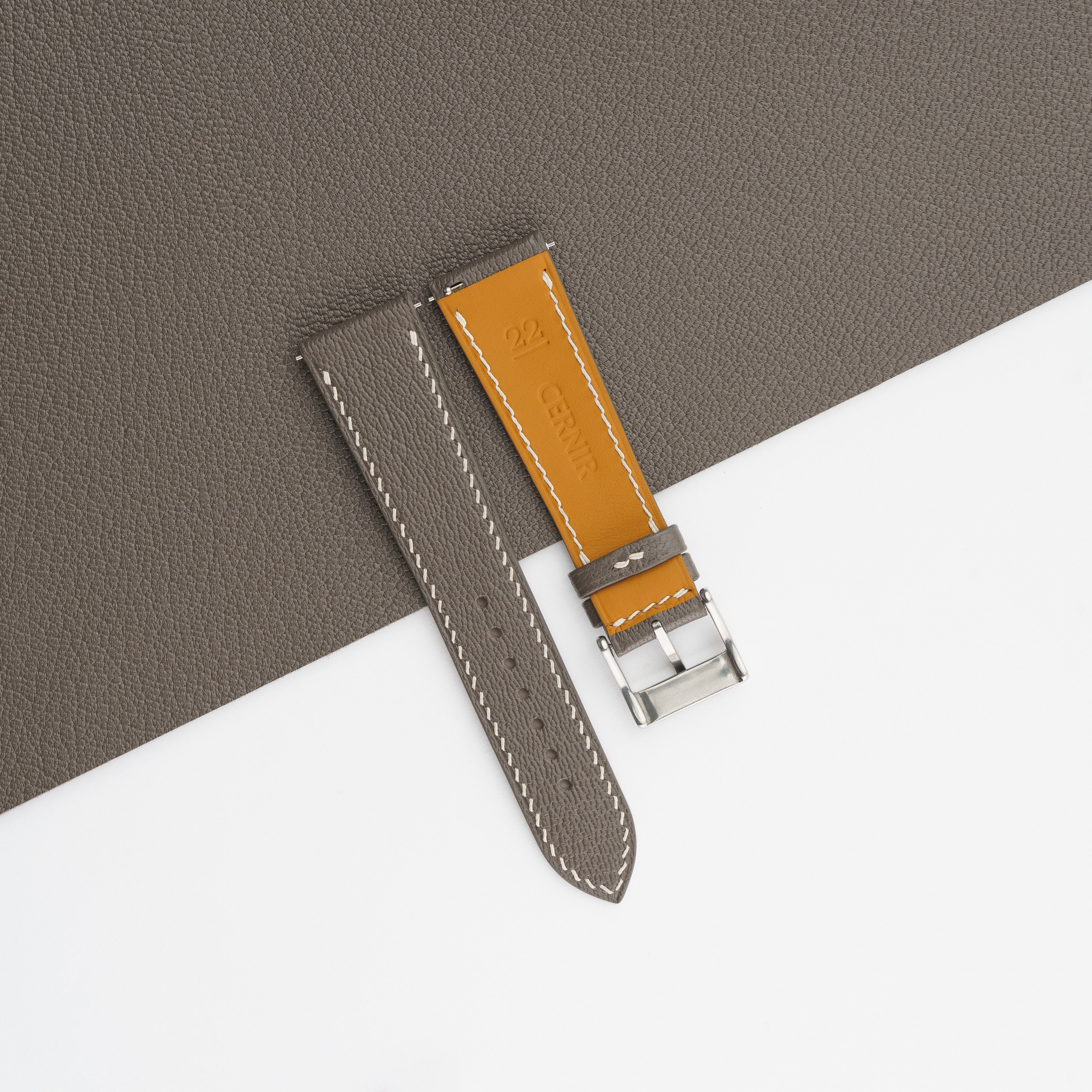 Taupe Alran Chevre Sully Leather Slim Watch Strap
