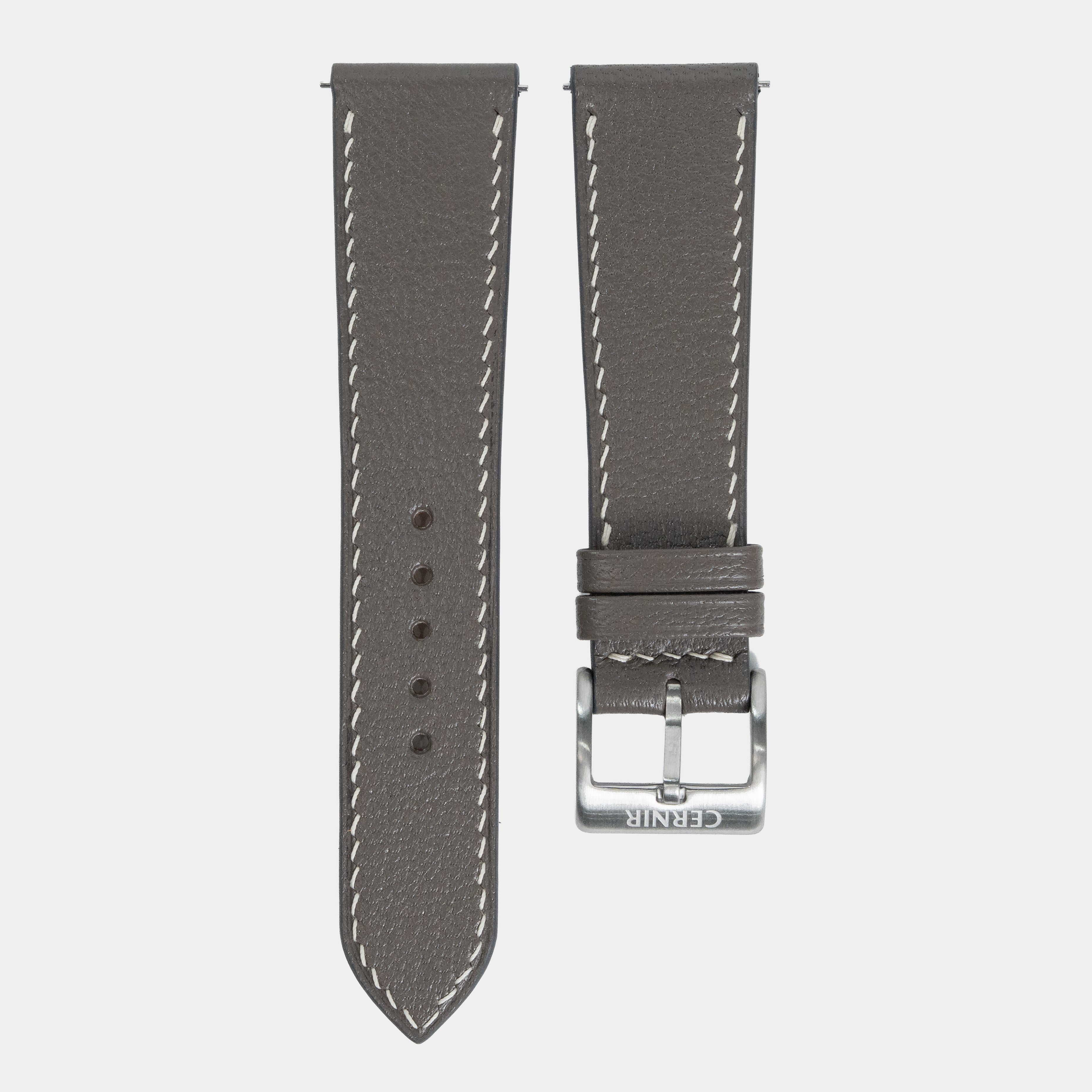 Taupe Alran Chevre Sully Leather Watch Strap - Slim - Cream Stitch