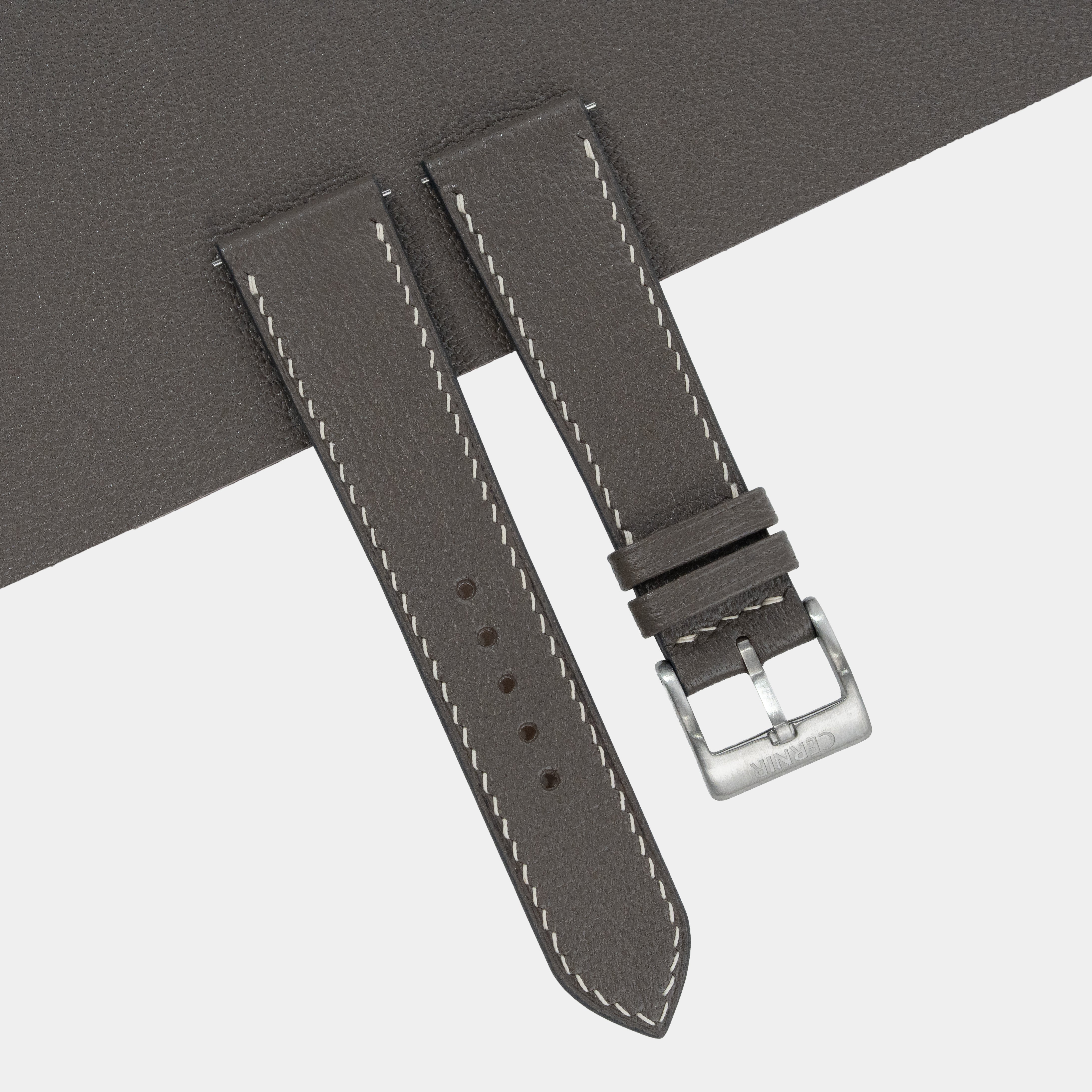 Taupe Alran Chevre Sully Leather Watch Strap - Slim - Cream Stitch