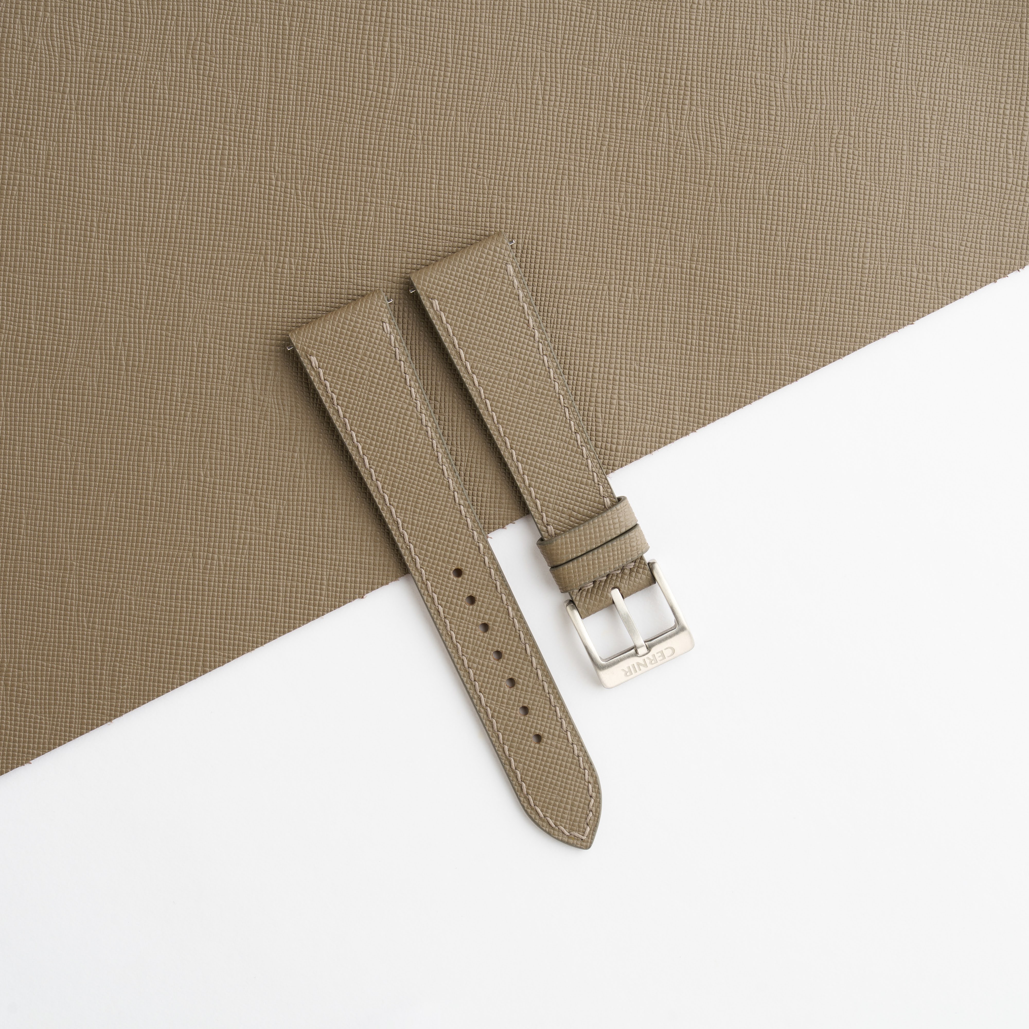 Taupe Saffiano Leather Slim Watch Strap by Cernir