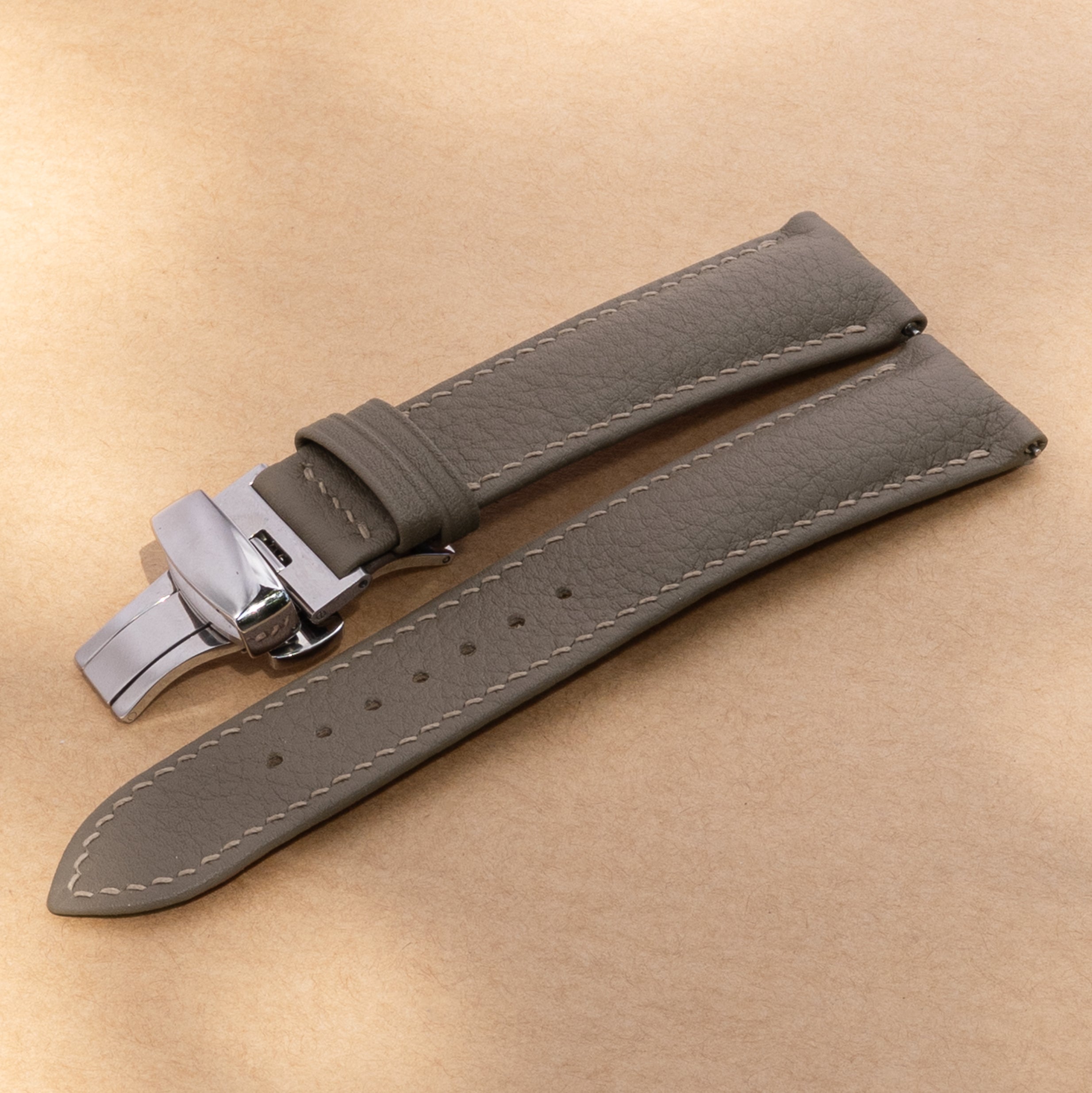Taupe Togo Leather Padded Folded Edge Watch Strap