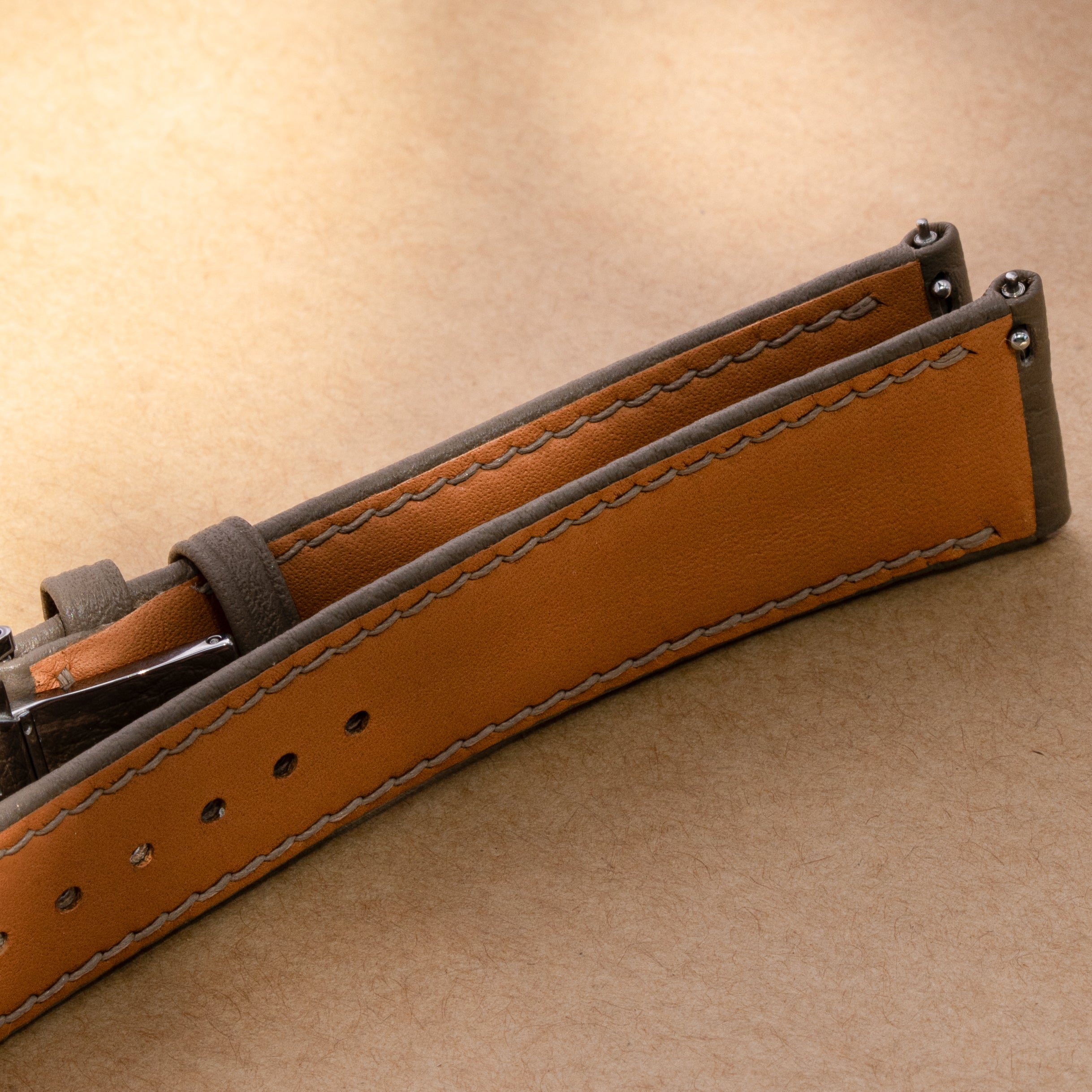 Taupe Togo Leather Padded Folded Edge Watch Strap