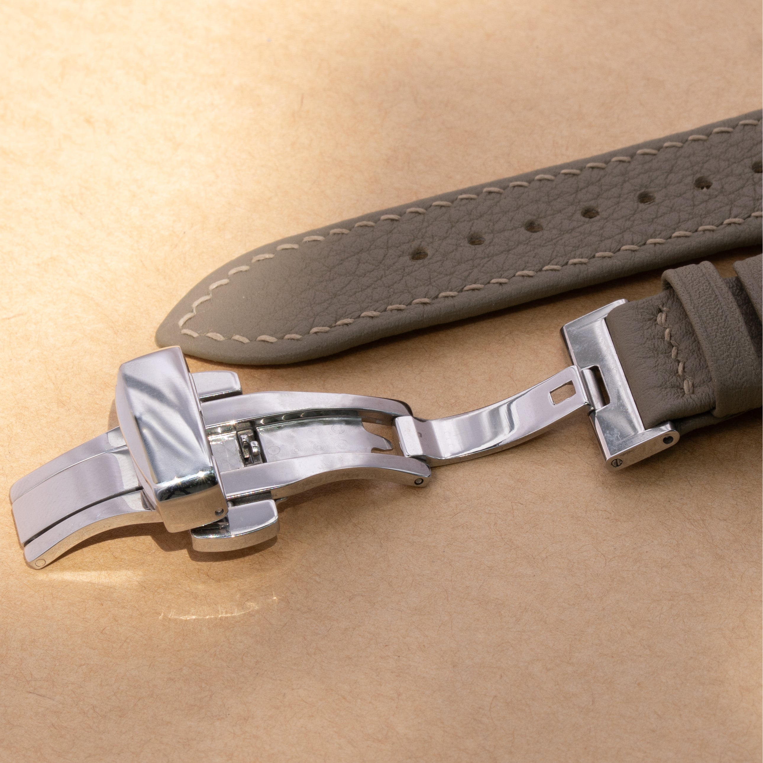 Taupe Togo Leather Padded Folded Edge Watch Strap