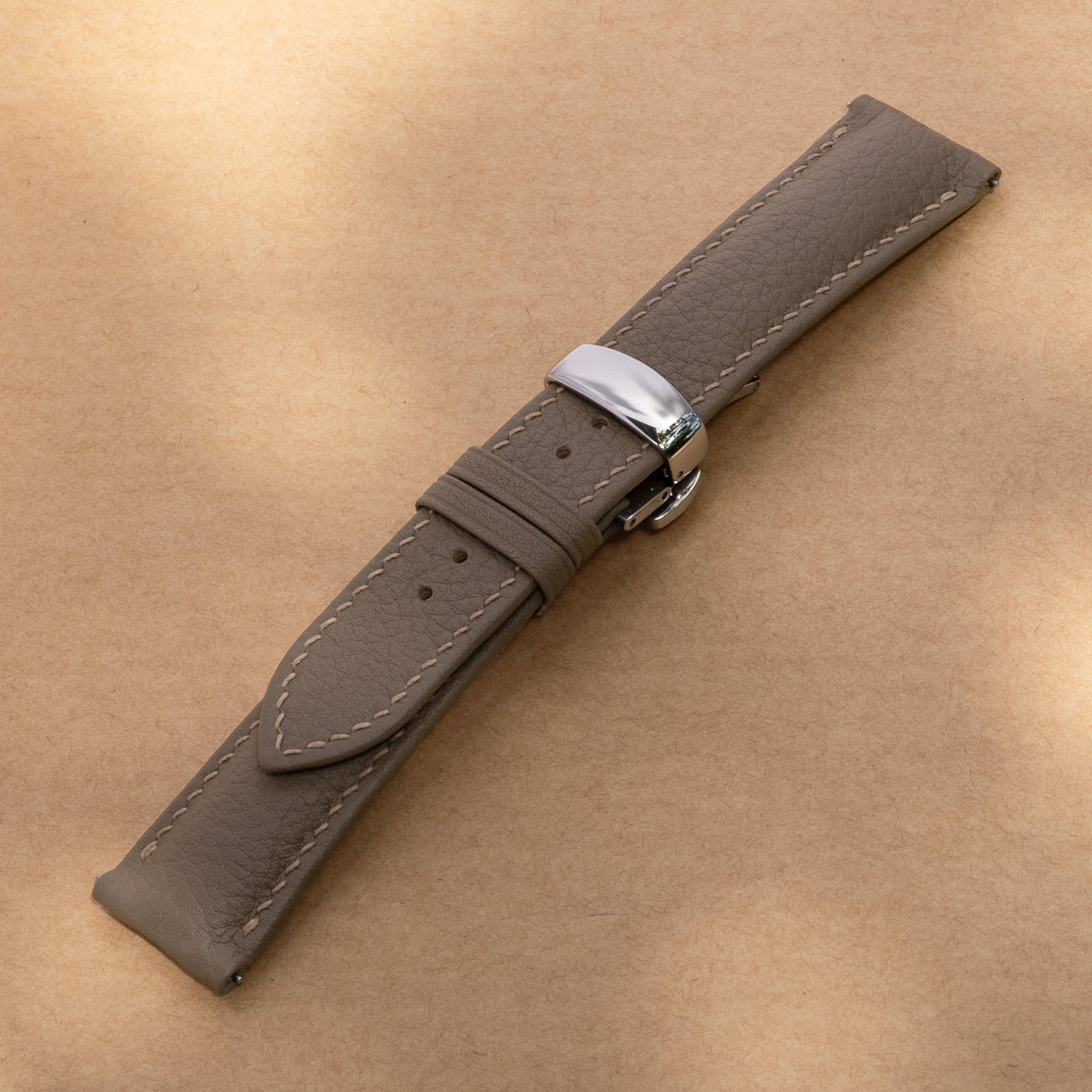 Taupe Togo Leather Padded Folded Edge Watch Strap