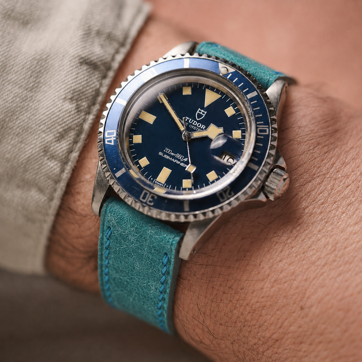 Turquoise Pueblo Leather Slim Watch Strap