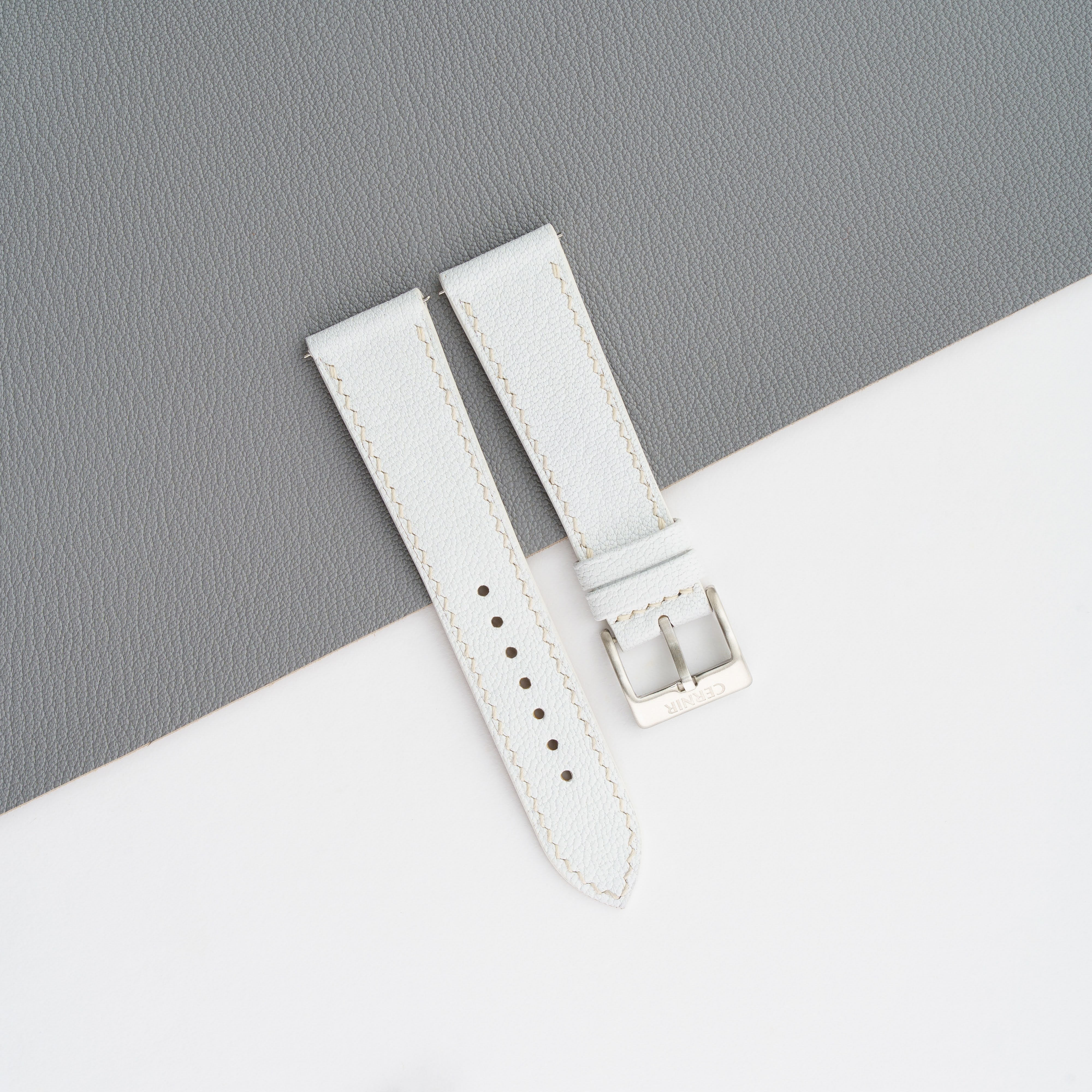 White Alran Chevre Sully Leather Slim Watch Strap