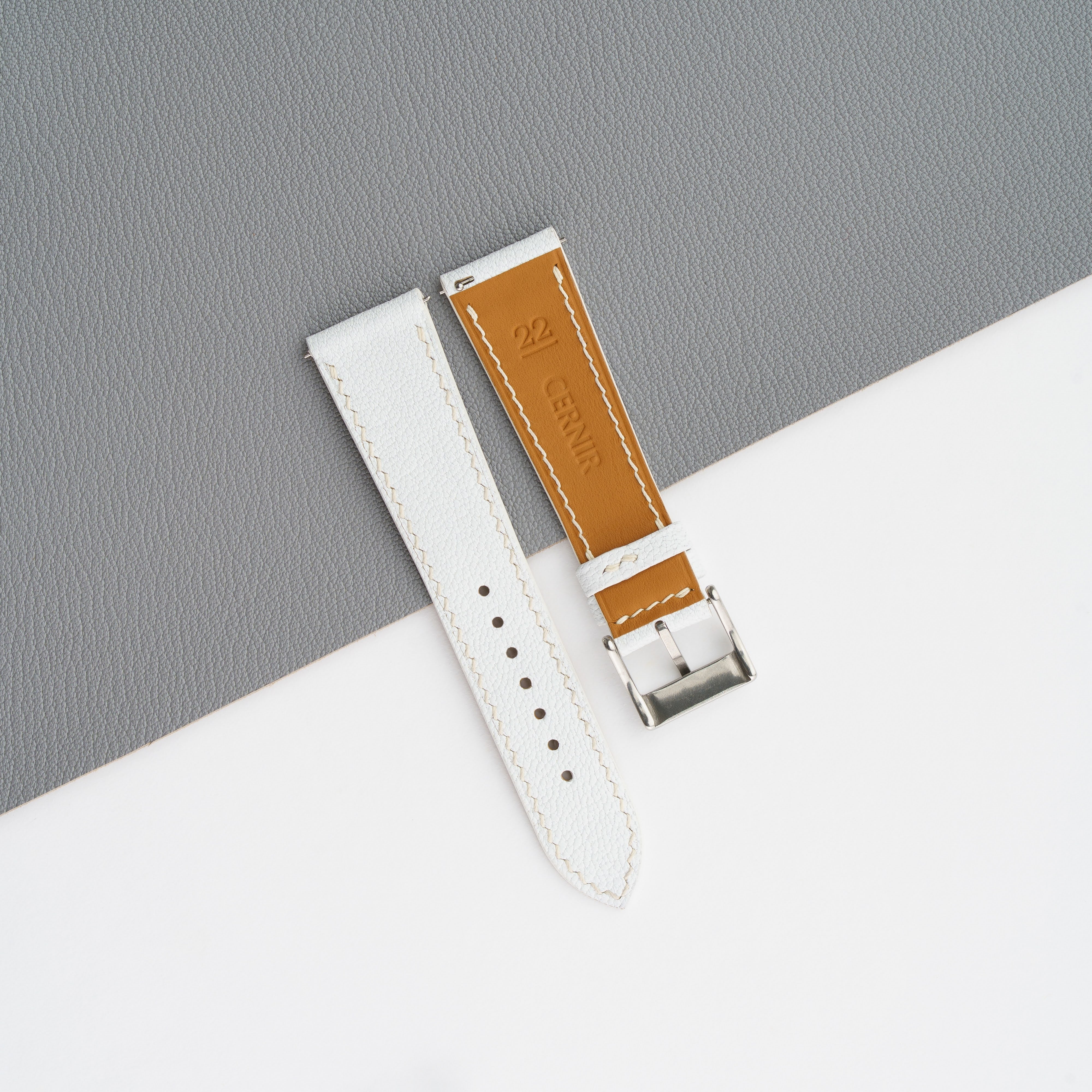 White Alran Chevre Sully Leather Slim Watch Strap