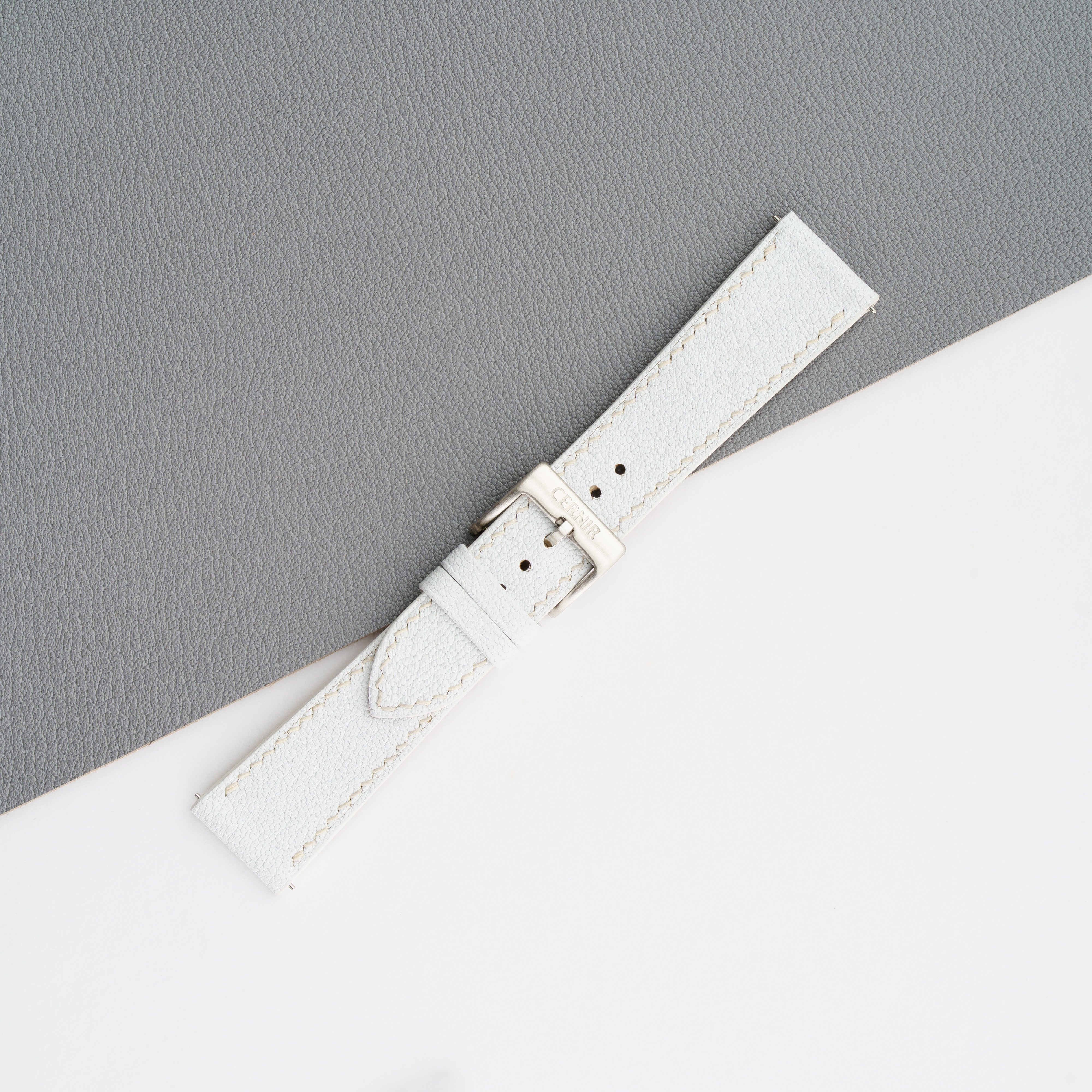 White Alran Chevre Sully Leather Slim Watch Strap