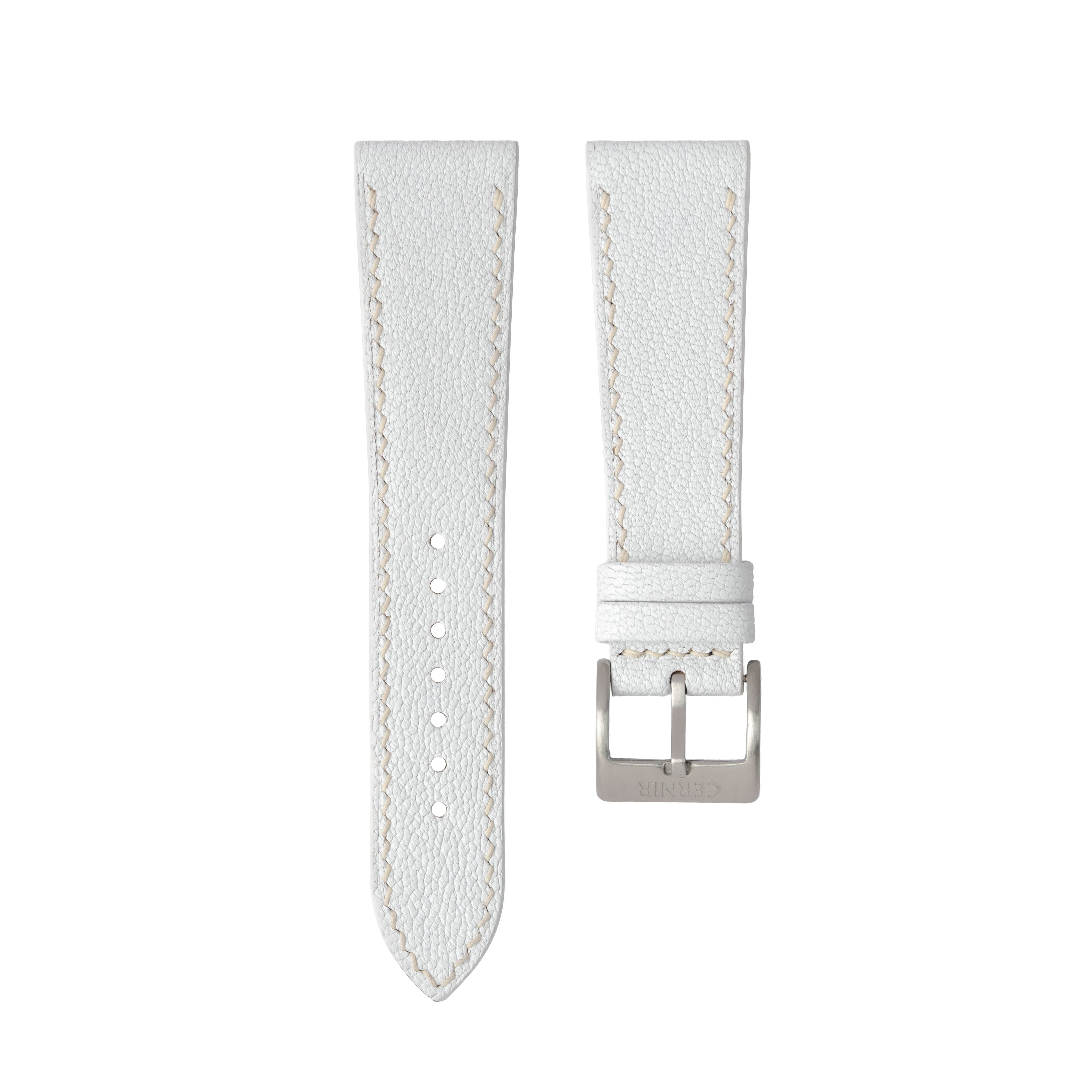 White Alran Chevre Sully Leather Slim Watch Strap - Cream Stitch