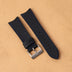 Black Epsom Leather Slim Curved End Navy Stitch Watch Strap